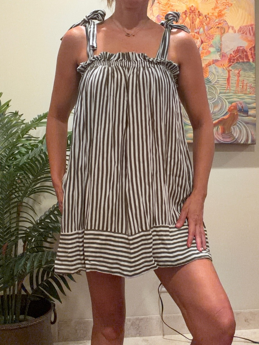 Striped Tie-Shoulder Summer Dress - Black & White